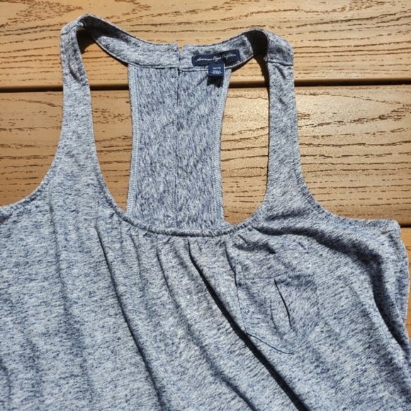 American Eagle Heather Blue Gray Tank Top Scoop Neck Shirt Basic Casual Linen XS - Picture 6 of 6